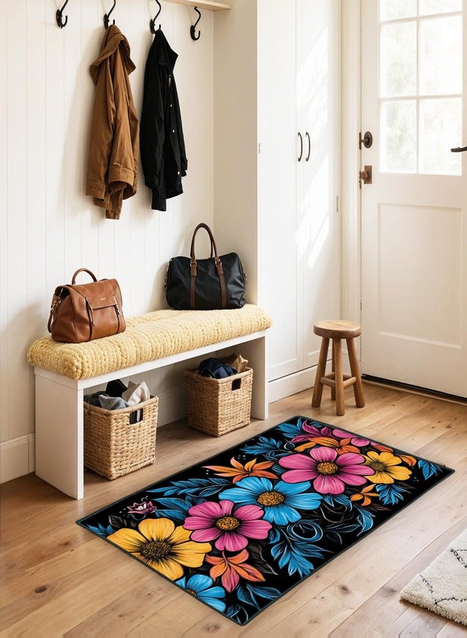 THISFIND Floral Washable Entry Rug, 2x3 Small Rugs for Entryway Kitchen Bathroom Door Mat Indoor Entrance, Boho Carpet Carpet Non Slip Doormat Low Pile Flower Area Rugs (Floral-3, 2'x3') - Image 2